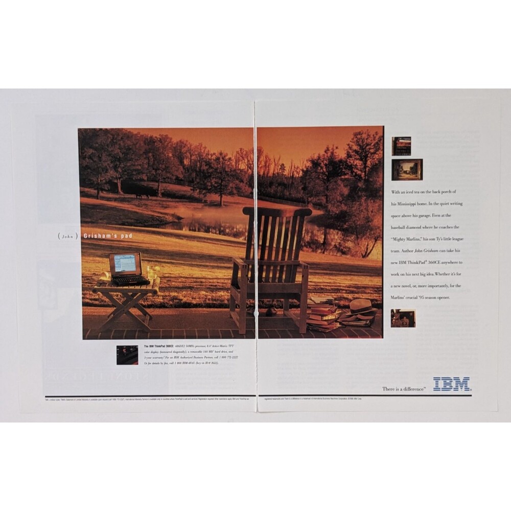 Vintage 1995 Print Ad IBM ThinkPad 360CE Laptop John Grisham Author 2 Page Sprea